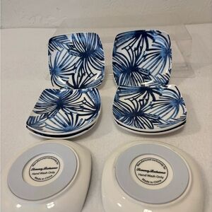 Tommy Bahama Blue Palm Tropical Appetizer Dessert Plates Set 8 5x5